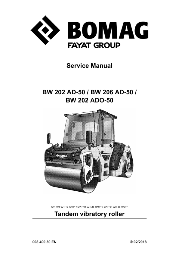 BOMAG BW 202 AD-50 Tandem Vibratory Roller Service Manual PDF