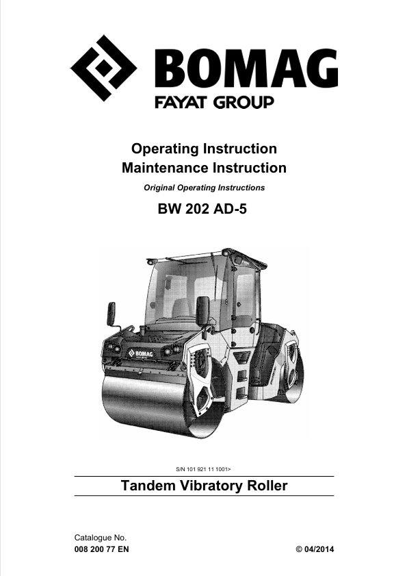 BOMAG BW 202 AD-5 Operating & Maintenance Instruction PDF