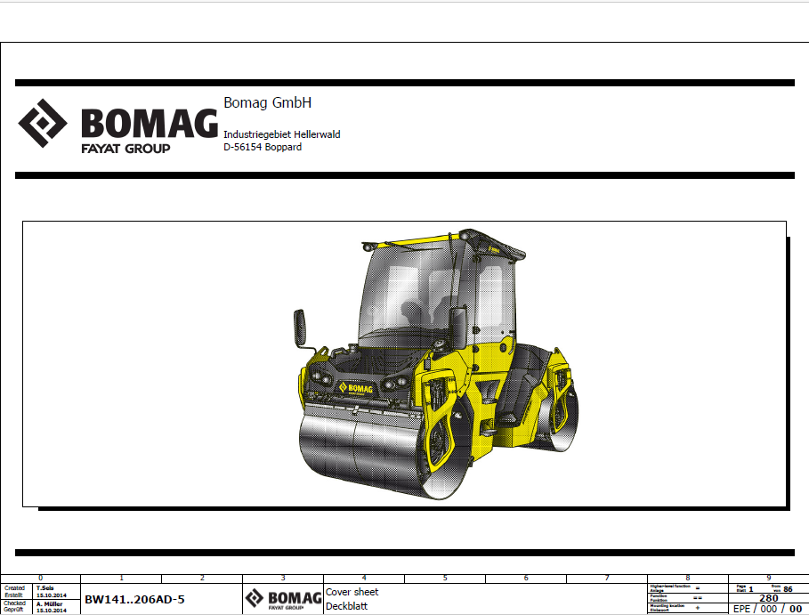BOMAG BW 202 AD-5 Tandem Vibratory Roller Electric & Hydraulic Schematic Diagram Manual 101921411001–101921411019