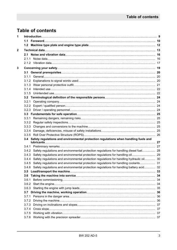 BOMAG BW 202 AD-5 Tandem Vibratory Roller Manual PDF
