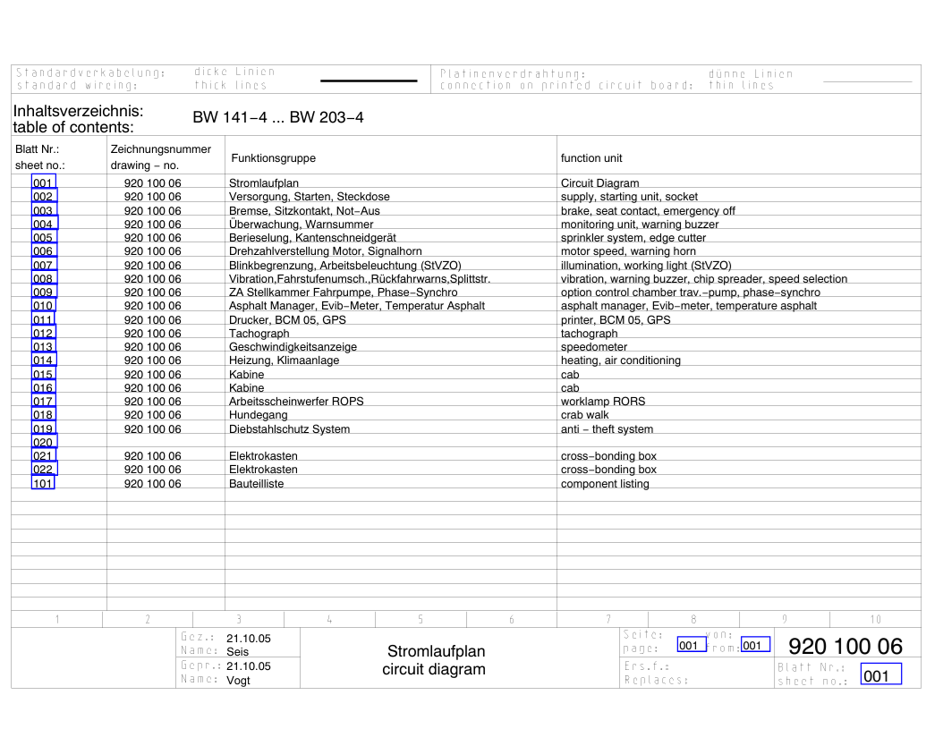 BOMAG BW 203 AD-4 AM ELECTRIC CIRCUIT DIAGRAM MANUAL 92010006 PDF