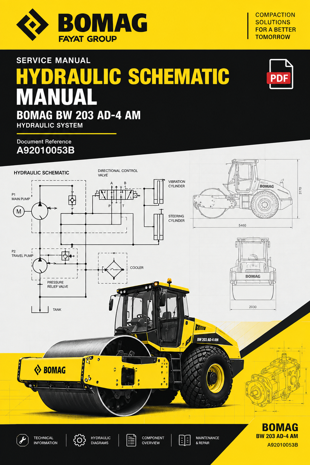 BOMAG BW 203 AD-4 AM HYDRAULIC SCHEMATIC MANUAL A92010053B PDF
