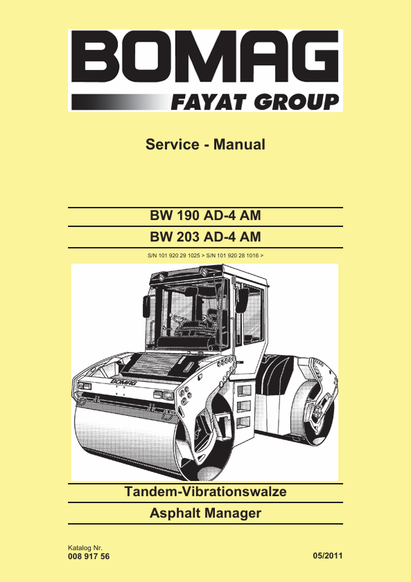 BOMAG BW 203 AD-4 AM Roller Service Manual 05.2011 00891756 PDF