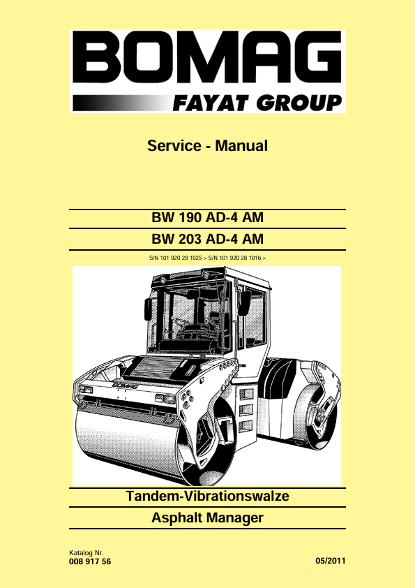 BOMAG BW 203 AD-4 AM Service Manual 00891756 05.2011 DE PDF