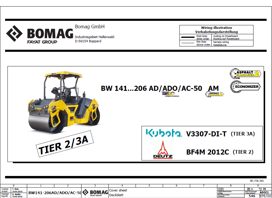 BOMAG BW 206 AD-50 AM Tandem Vibratory Roller Electric and Hydraulic Schematic Diagram Manual (SN: 101921261001 - 101921269999)