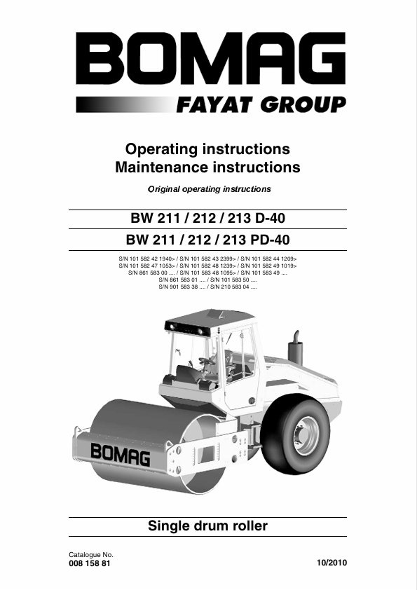BOMAG BW 211 D-40, PD-40 Operating & Maintenance Manual 