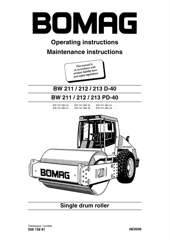 BOMAG BW 211 D-40, PD-40 Operating & Maintenance Manual PDF