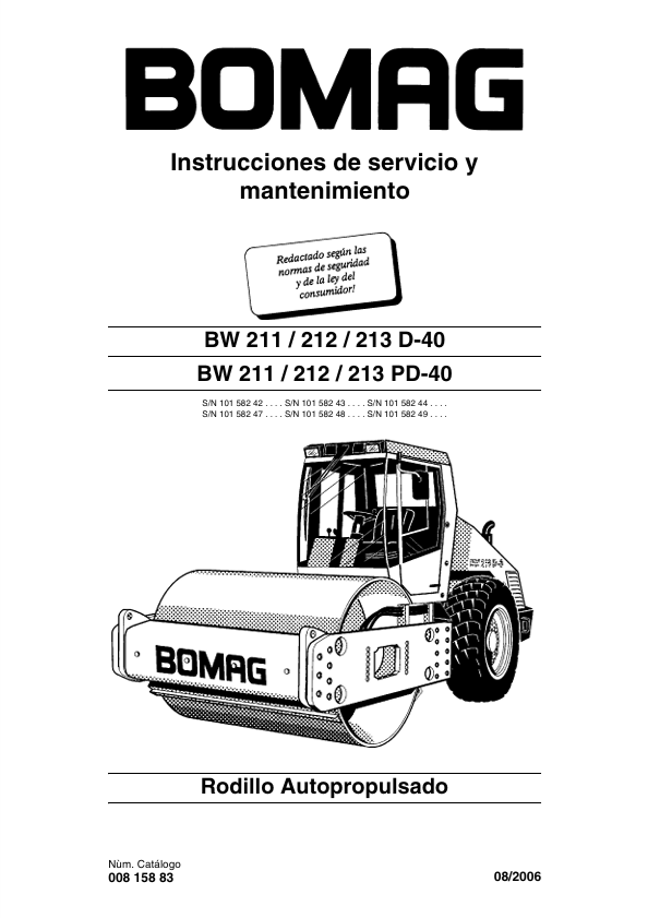 BOMAG BW 211 D-40 PD-40 Operator & Maintenance Manual PDF