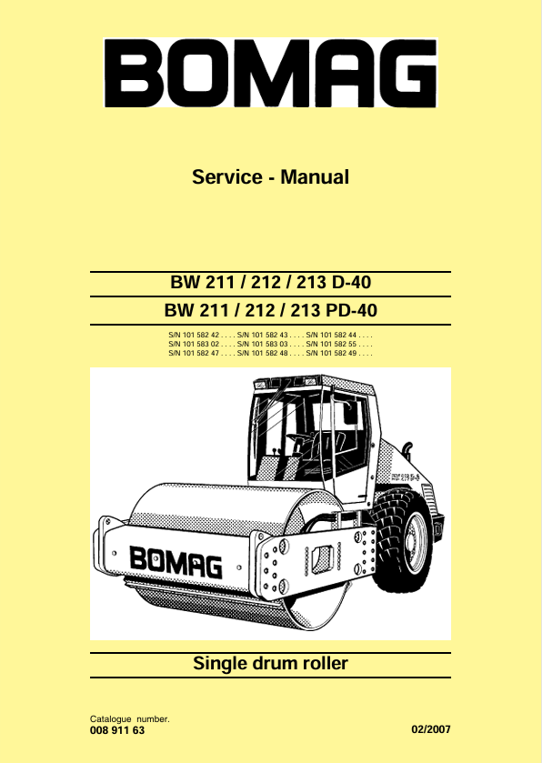 BOMAG BW 211 D-40/PD-40 Service Manual 02-2007 PDF