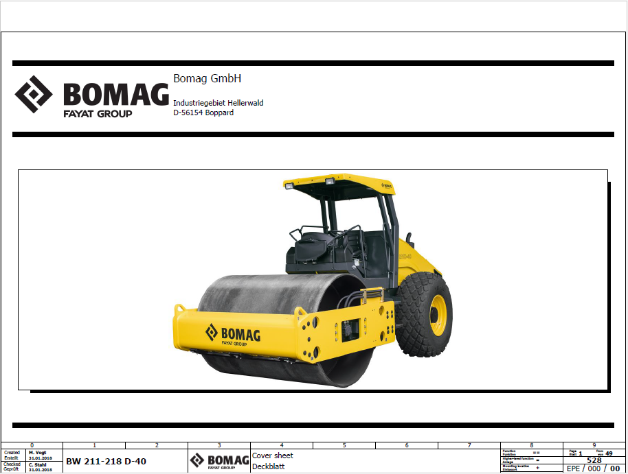 BOMAG BW 211 D-40 SL Vibratory Roller Electric & Hydraulic Schematic Manual