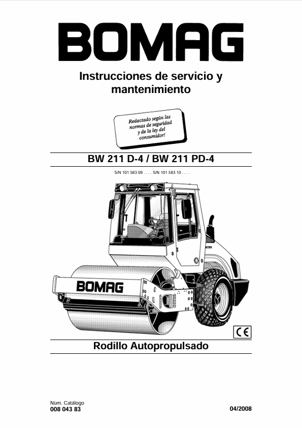BOMAG BW 211 D-4 BW 211 PD-4 Operating Instructions Manual PDF