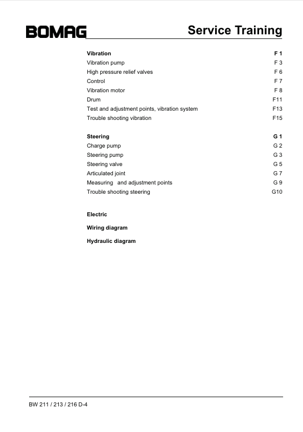 BOMAG BW 211 D-4 Training & Service Manual PDF