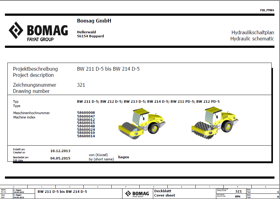 BOMAG BW 211 D-5 Roller Electric & Hydraulic Schematic Manual