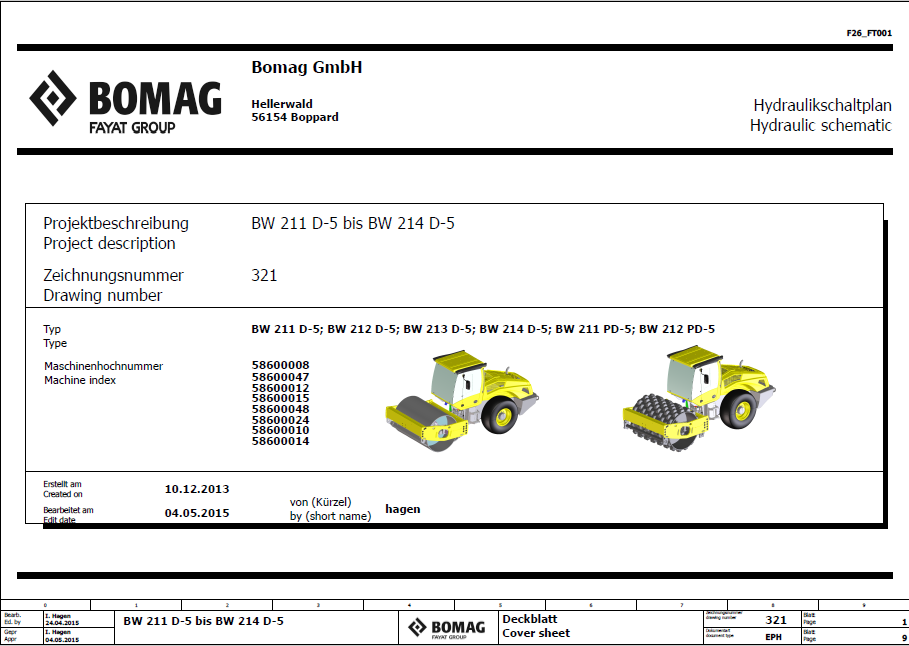 BOMAG BW 211 D-5 Single Drum Vibratory Roller Electric & Hydraulic Schematic Diagram Manual (Serial Numbers 101587741001 - 101587749999)