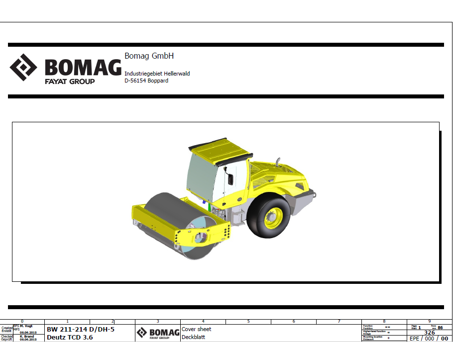 BOMAG BW 211 DH-5 Single Drum Vibratory Roller Electric & Hydraulic Schematic Diagram Manual (PIN: 101586091001 - 101586099999)