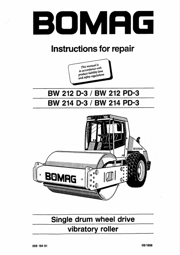 BOMAG BW 212PD-3 Instruction Repair Manual 00819491 PDF