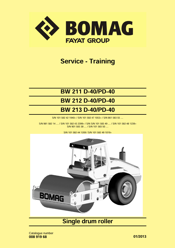 BOMAG BW 212 D-40 & BW 212 PD-40 Service Training Manual 00891968 PDF