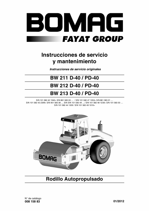 BOMAG BW 212 D-40 PD-40 Operating Instructions Manual PDF