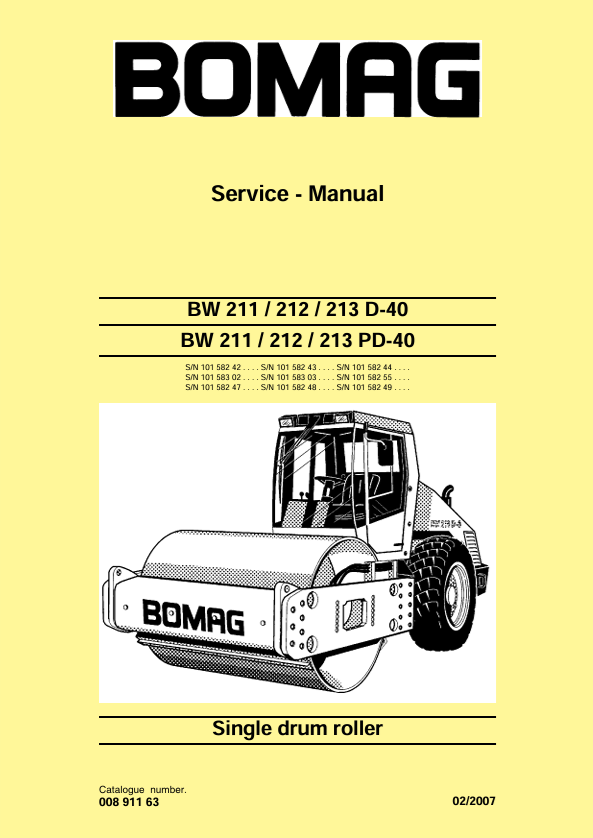 BOMAG BW 212 D-40 PD-40 Service Manual 00891163 PDF