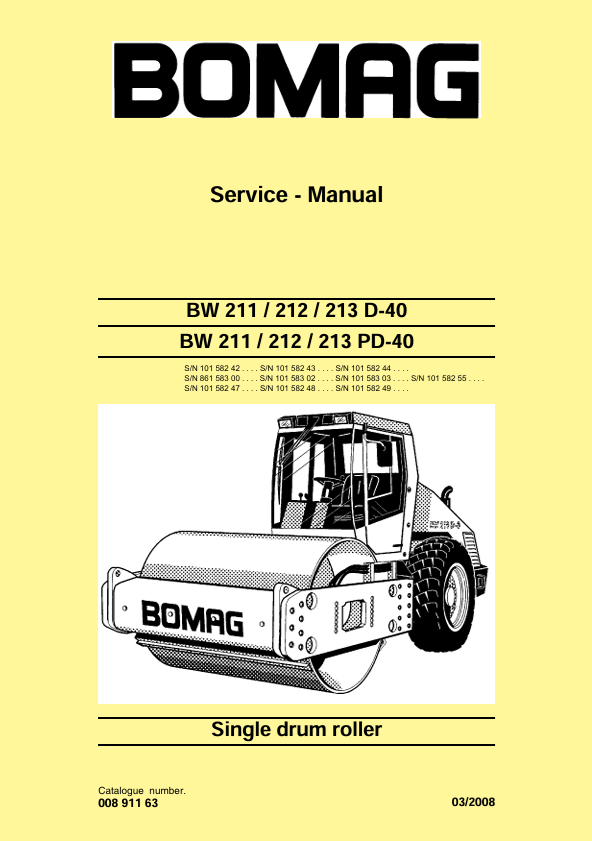 BOMAG BW 212 D-40 PD-40 Service Manual 03-2008 PDF