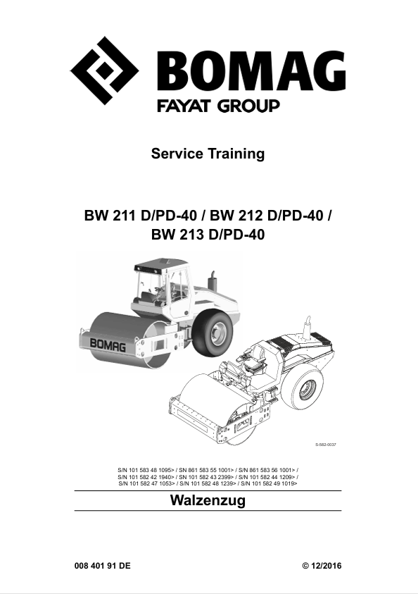 BOMAG BW 212 D-40 & PD-40 Service Training Manual 00840191DE PDF