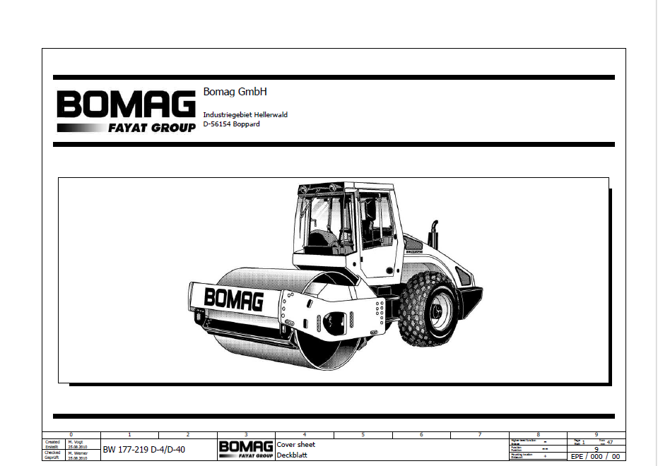 BOMAG BW 212 D-40 Single Drum Vibratory Roller Schematic Manual