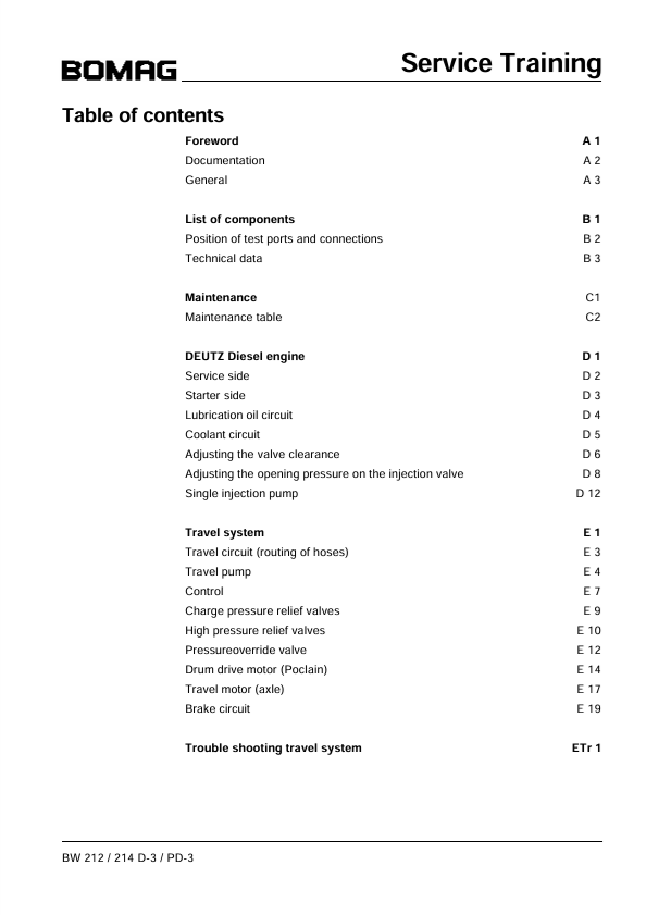 BOMAG BW 212 PD-3 Training Manual 00809866 PDF