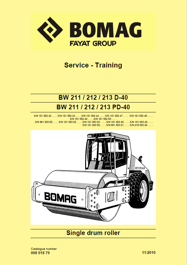 BOMAG BW 213 D-40 & BW 213 PD-40 Service Training Manual PDF