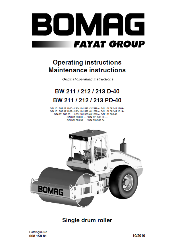 BOMAG BW 213 D-40 & PD-40 Operating Instruction Manual (PDF)