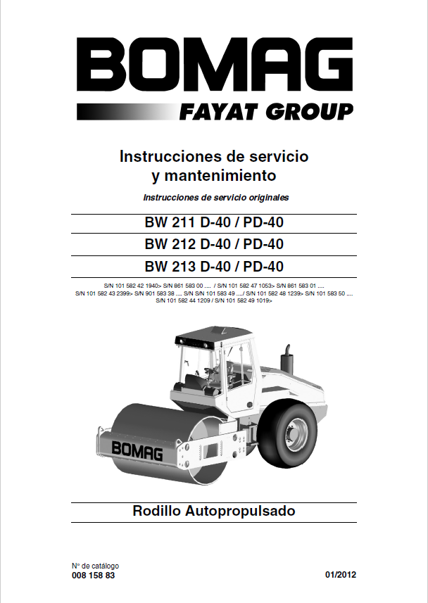 BOMAG BW 213 D-40 & PD-40 Operating & Maintenance Manual (2012)