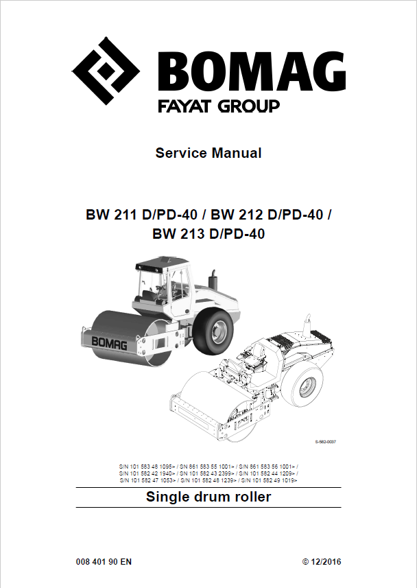 BOMAG BW 213 D-40 / PD-40 Service Manual 00840190EN (PDF)