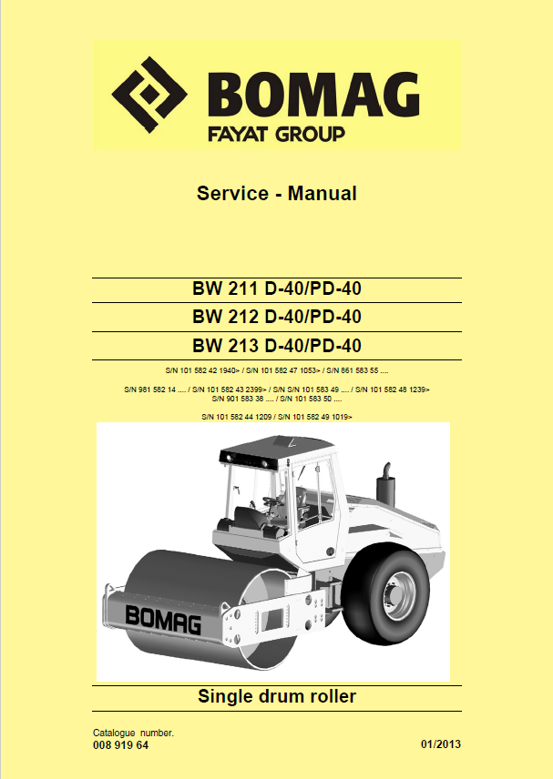 BOMAG BW 213 D-40 / PD-40 Service Manual 00891964 PDF