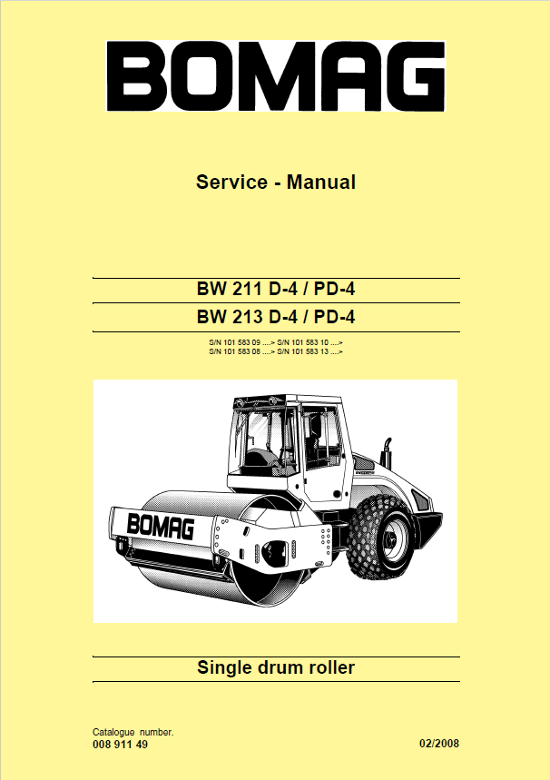 BOMAG BW 213 D-4, PD-4 Service Manual 00891149 PDF