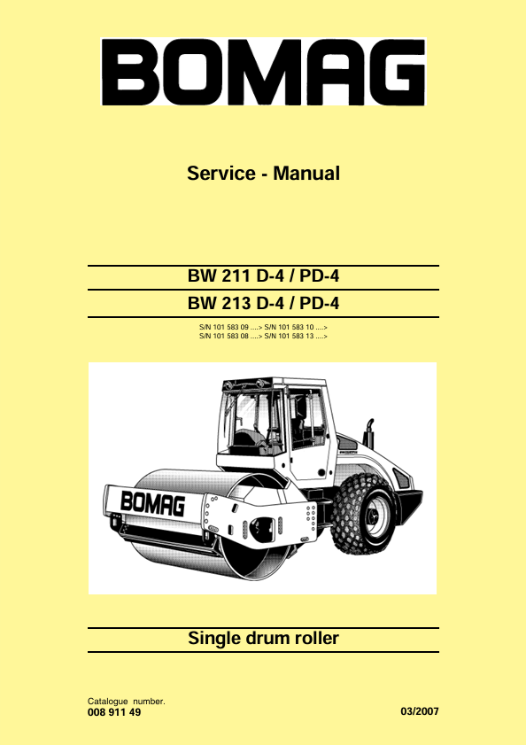 BOMAG BW 213 D-4, PD-4 Service Manual 03-2007 00891149 PDF
