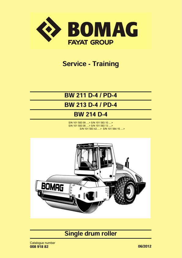 BOMAG BW 213 D-4, PD-4 Service Training Manual 00891882 PDF