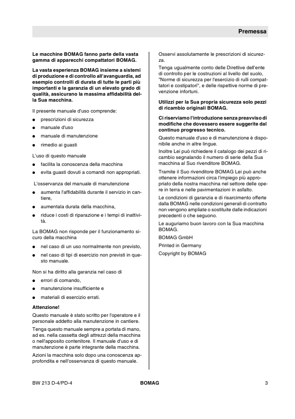 BOMAG BW 213 D-4 PD-4 User Manual 00804365 IT PDF