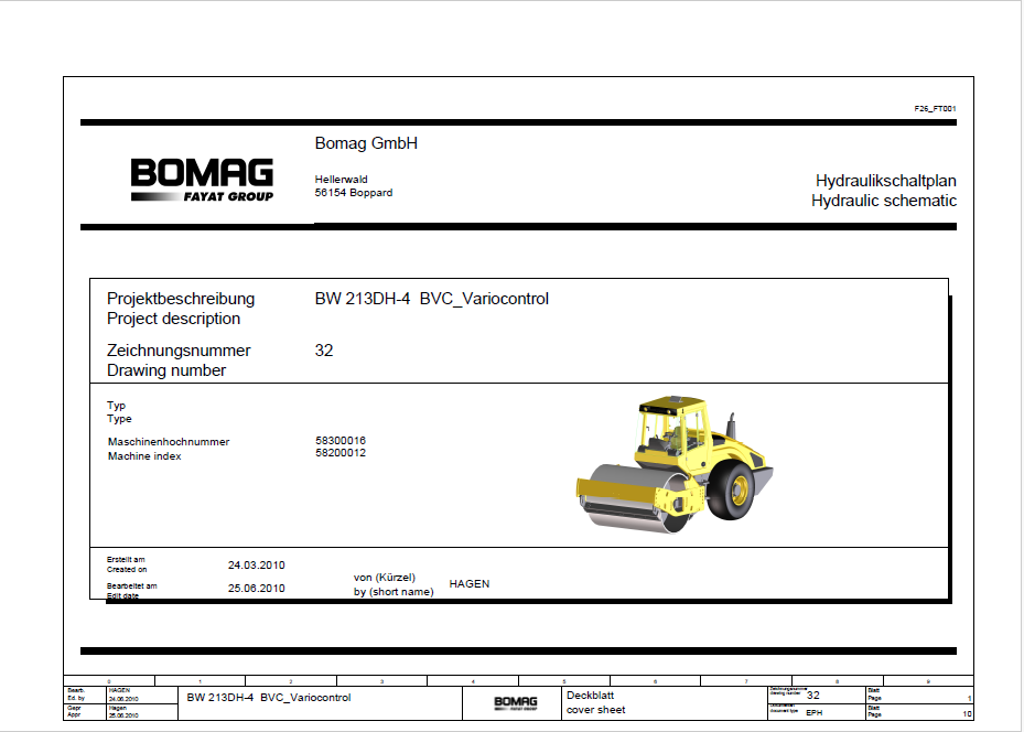 BOMAG BW 213 DH-4I BVC Roller Electric & Hydraulic Schematic Manual