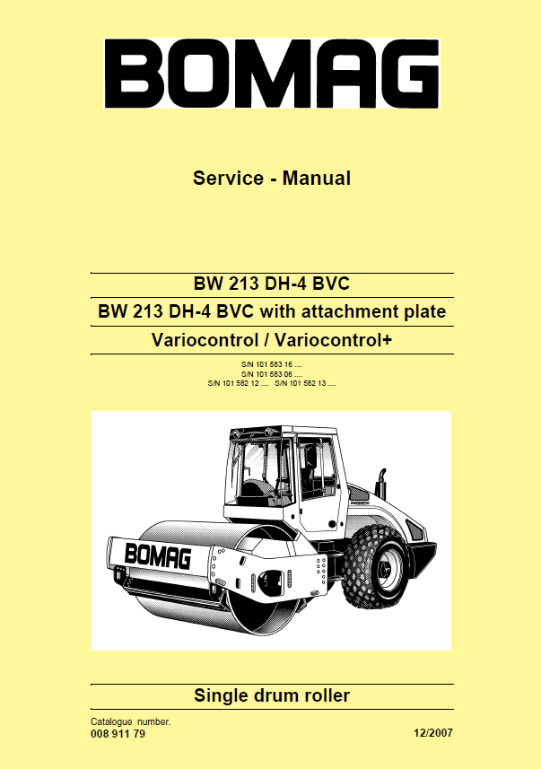 BOMAG BW 213 DH-4 BVC Service Manual 12-2007 PDF