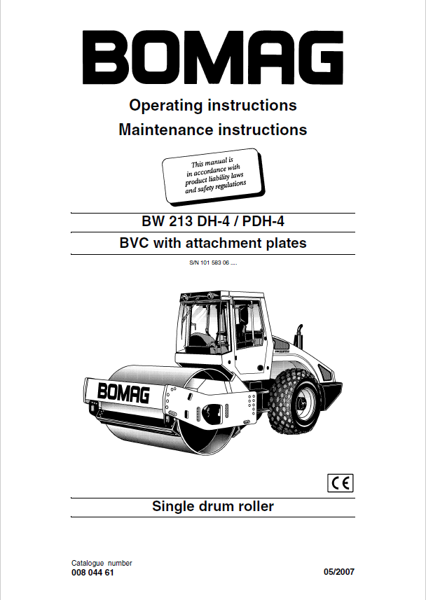 BOMAG BW 213 DH-4 PDH-4 BVC Maintenance & Operating Manual (05.2007)