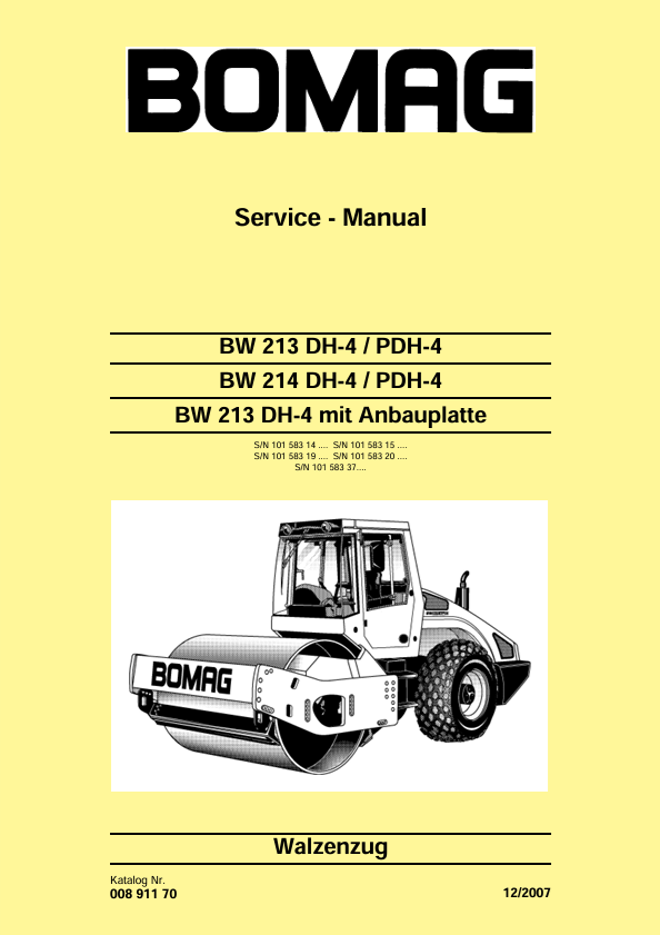 BOMAG BW 213 DH-4 PDH-4 BW 214 Service Manual 00891170 PDF