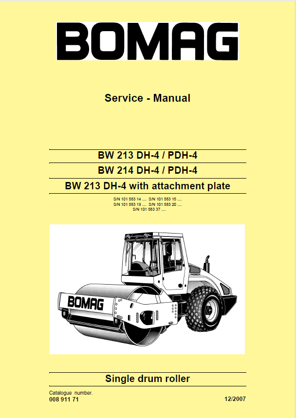 BOMAG BW 213 DH-4 / PDH-4 Roller Service Manual PDF (00891171)