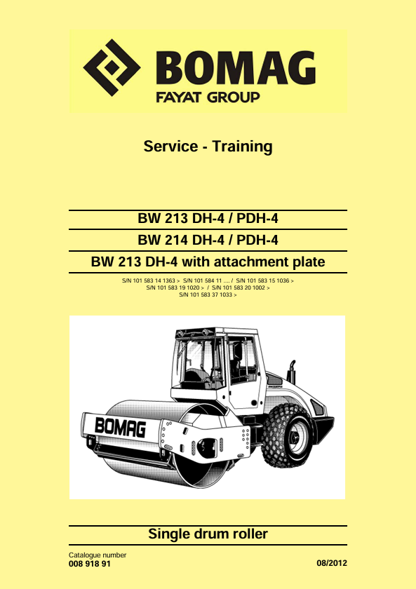 BOMAG BW 213 DH-4, PDH-4 Service Training Manual 00891891