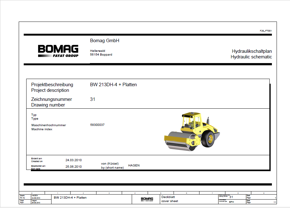 BOMAG BW 213 DH-4 Roller Electric & Hydraulic Schematic Manual