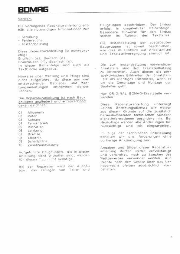 BOMAG BW 213 Instruction & Repair Manual 00819094