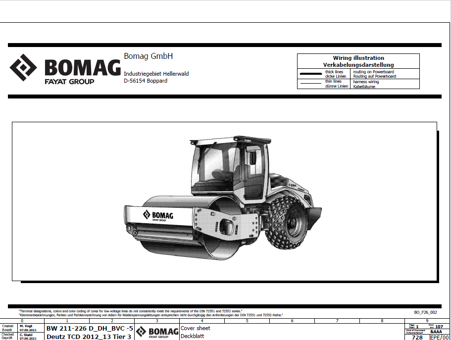 BOMAG BW 214 DH-5 Single Drum Vibratory Roller Electric Schematic Diagram Manual