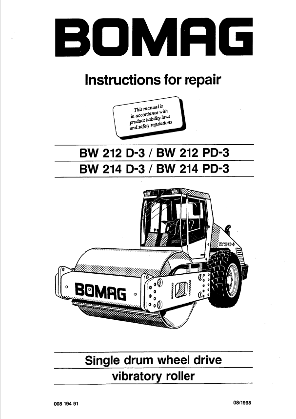 BOMAG BW 214 PD-3 Instruction & Repair Manual (08.1998)
