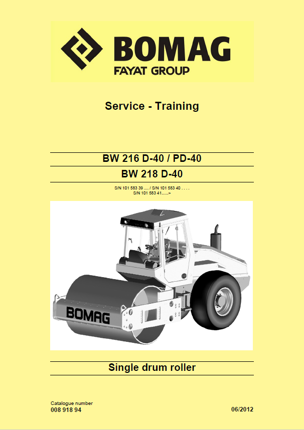 BOMAG BW 216 D-40 PD-40 Service Training Manual (06.2012) PDF