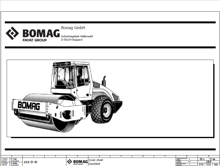 BOMAG BW 216 D-4I Single Drum Vibratory Roller Electric and Hydraulic Schematic Diagram Manual (S/N: 101585361001 - 101585361007)