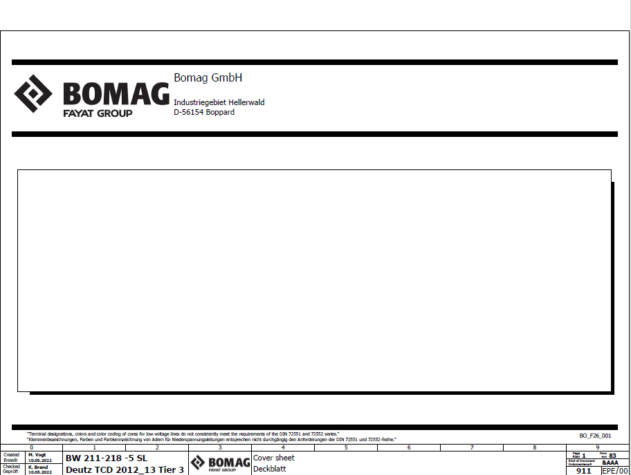 BOMAG BW 216 D-5 SL Single Drum Vibratory Roller Electric & Hydraulic Schematic Diagram Manual (Serials 961584461001 - 961584469999)