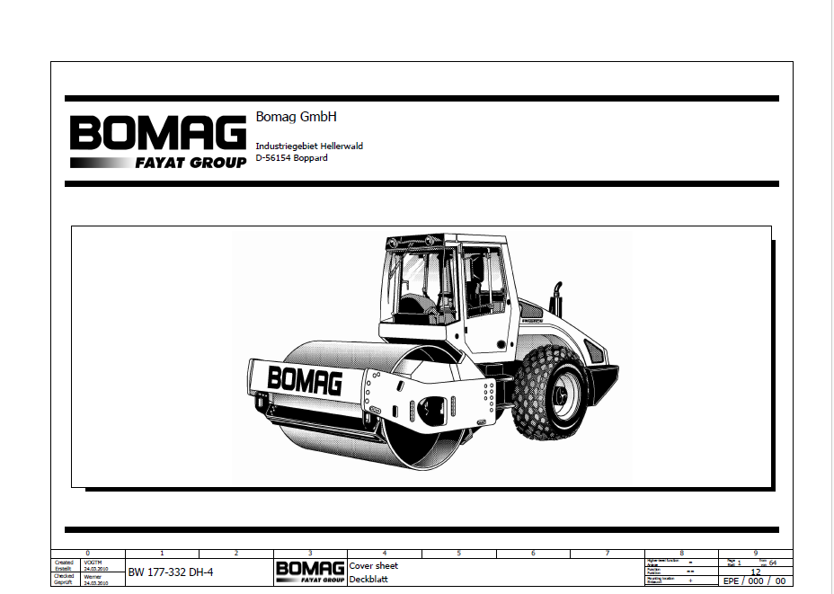 BOMAG BW 216 DH-4 Single Drum Vibratory Roller Electric and Hydraulic Schematic Diagram Manual (S/N: 101582641001 - 101582641165)